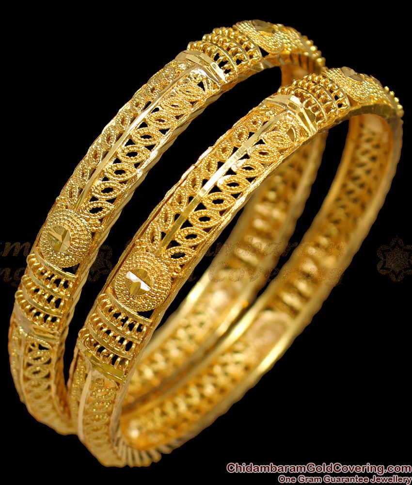 BR1272-2.8 Beautiful Peacock Feathers Kerala Gold Leaf Bangle Designs For Marriage Online
