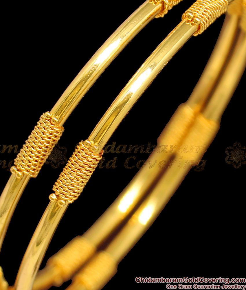 BR1282-2.6 Set of Two Thin Gold Plated Bangle Collections for Daily Use