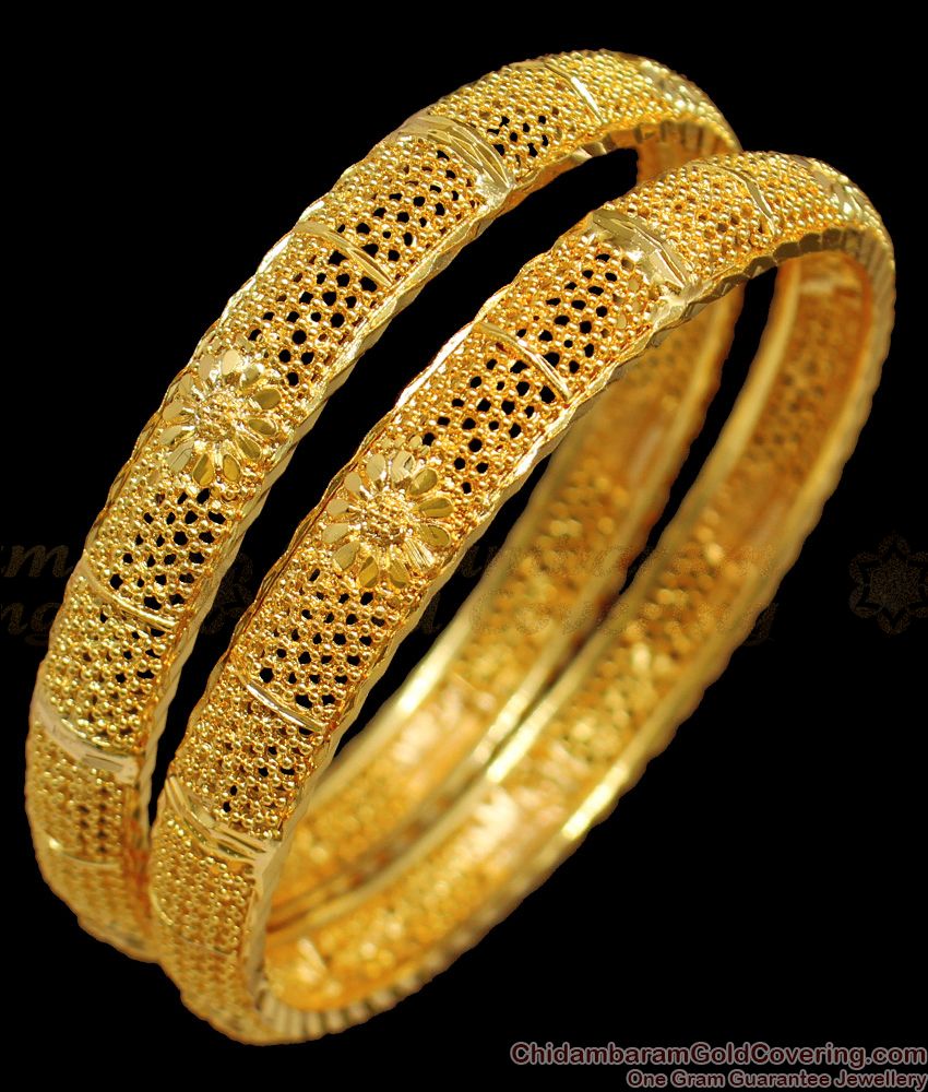 BR1286-2.8 Size Flower Model One Gram Gold Plated Bangles Set Collections Online