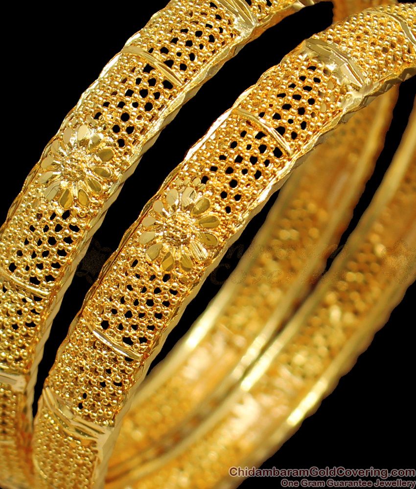 BR1286-2.10 Size Flower Model One Gram Gold Plated Bangles Set Collections Online