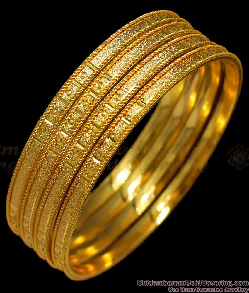 BR1289-2.4 Size Set Of Four Bangles Gold Plated Trendy Collection For Womens 