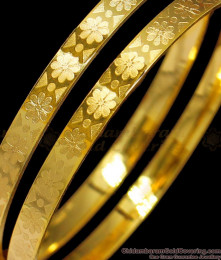 BR1294-28 Size Self Design Flower Pattern One Gram Gold Bangle Designs For Women