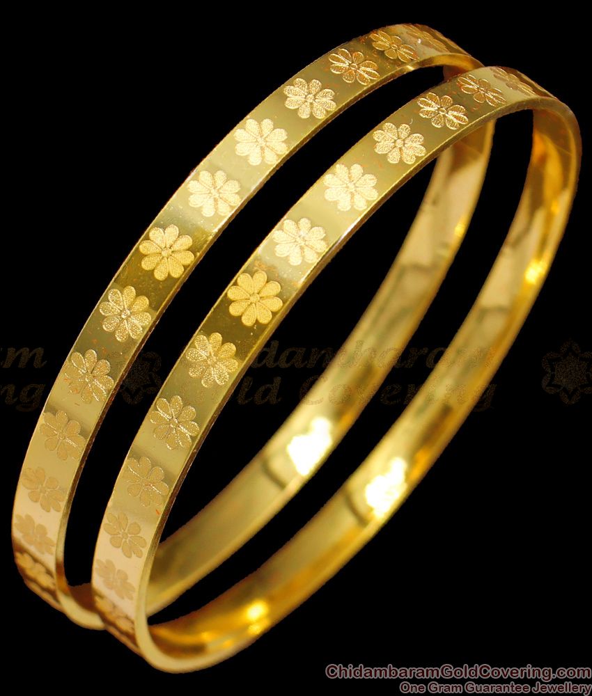 BR1295-2.10 Attractive Flower Design One Gram Gold Bangle Designs For Ladies