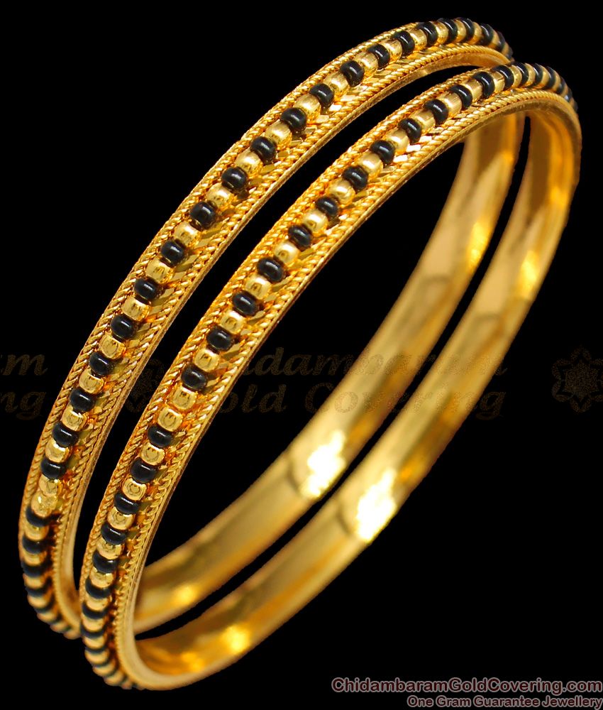 BR1296-2.4 Fashion Karugamani Gold Beads Design Gold Bangles For womens