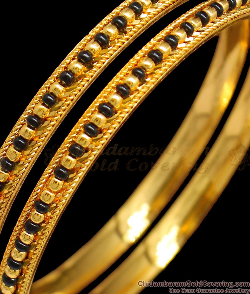 BR1296-2.4 Fashion Karugamani Gold Beads Design Gold Bangles For womens