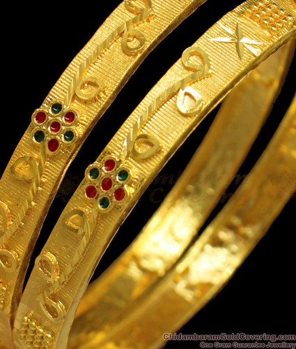BR1297 2.4 Hand Crafted Real Gold Design Forming Enamel Bangle