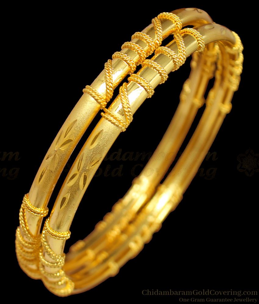 BR1303-2.4 Forming Gold Plain Bangles Collection For College Girls