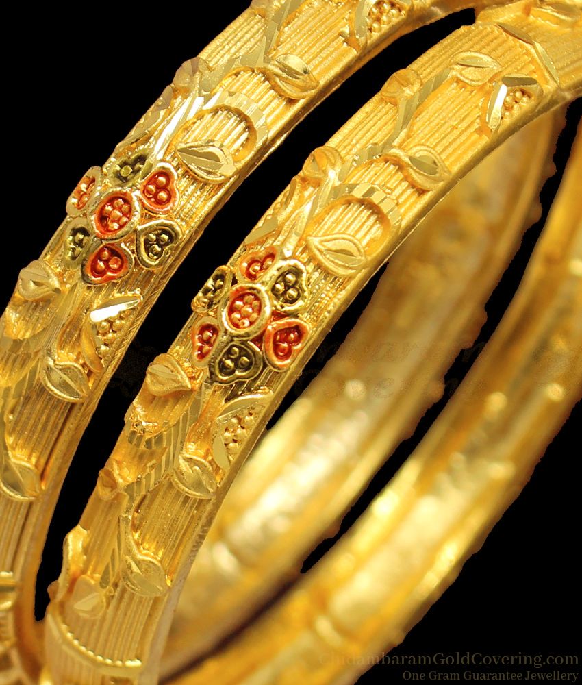 BR1305-2.8 Enamel Forming Gold Flower Design Set Bangles For Ladies Party Wear Collections