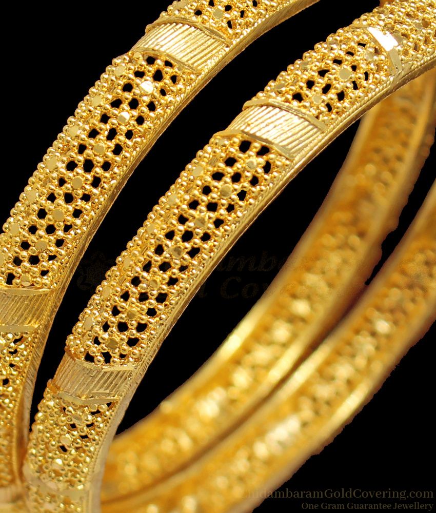 BR1306-2.10 Real Gold Net Pattern Handcrafted South Indian Design Bangles Latest Collections