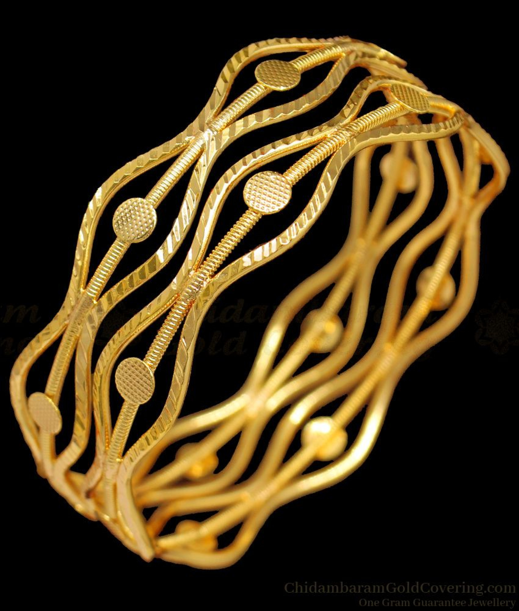 BR13192.4 Trendy Curvy Zig Zag Design Gold Plated Bangles Party Wear
