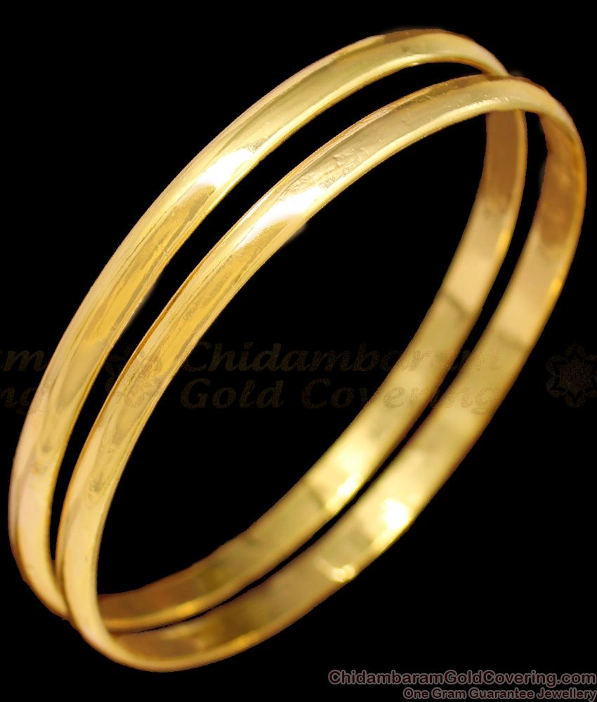 BR1328-2.4 Pure Impon Plain Gold Set Of Two Bangles Collection For Daily Use