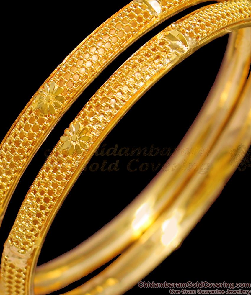 BR1337-2.6 Beautiful Flower Model One Gram Gold Tone Bangles Set Online Store