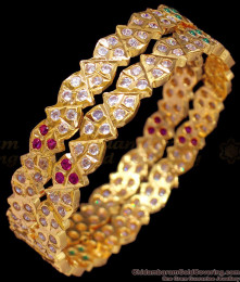 BR1354-2.10 Impon Traditional Multi Stone Panchaloga Design Thick Impon Bangles