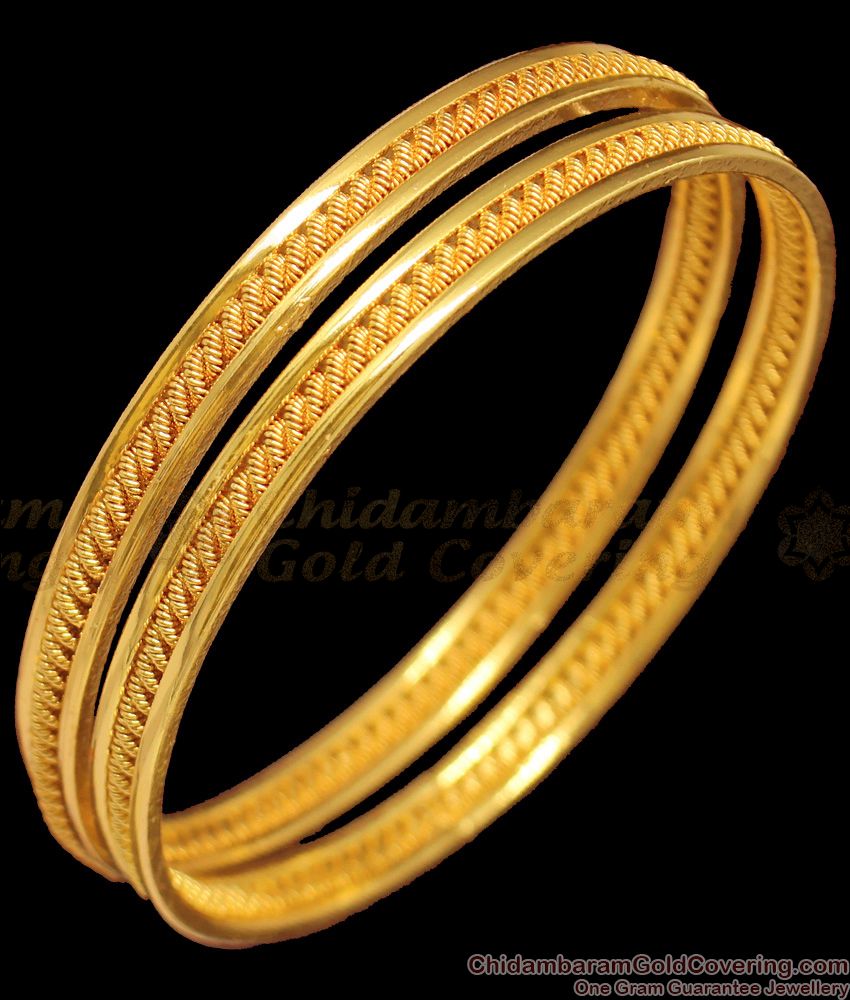 BR1357-2.8 Set Of Two Real Gold Pattern Self Design Bangles For Ladies Online 