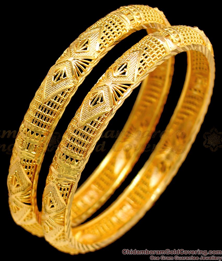 BR1370-2.8 Real Gold Flower Pattern South Indian Design Bangles Latest Collections