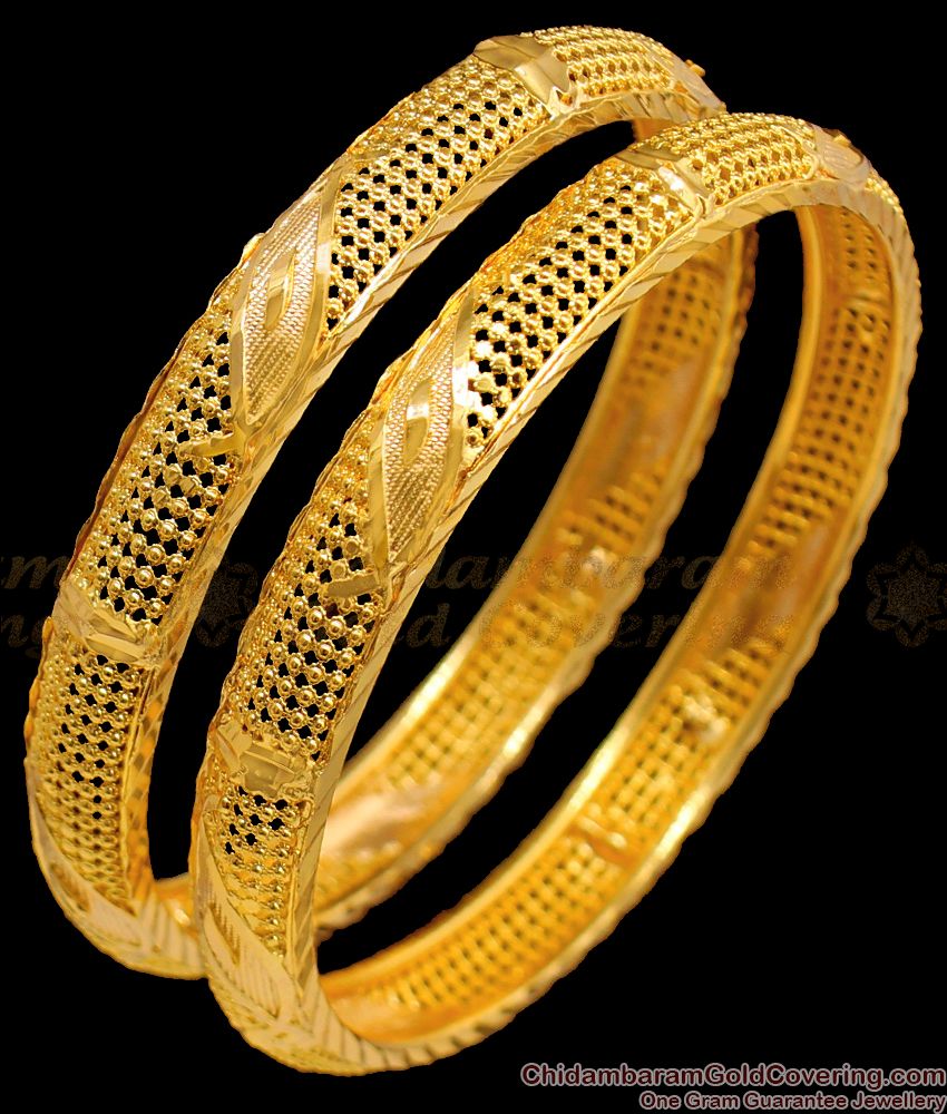 BR1373-2.8 Real Gold Net Pattern Handcrafted Bangles Latest Collections