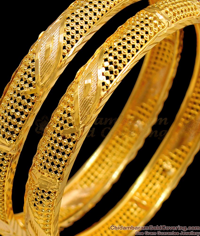 BR1373-2.8 Real Gold Net Pattern Handcrafted Bangles Latest Collections