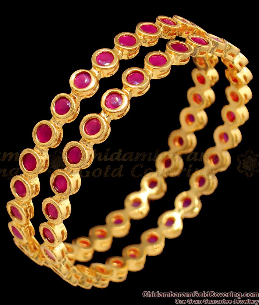 BR1375-2.4 Full Ruby Stone Trendy Impon Design Gold Bangle Collection First Quality