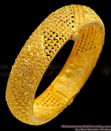 BR1378-2.8 Glittering Kada Real Gold Tone Forming Screw Type Plain Bangle Collections