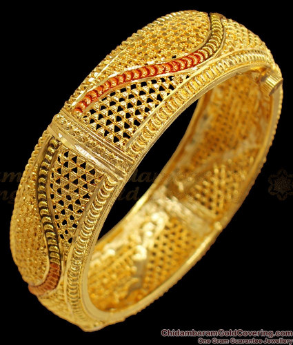 BR1384 2.4 Gold Inspired Broad Kada Enamel Forming Bangle Online