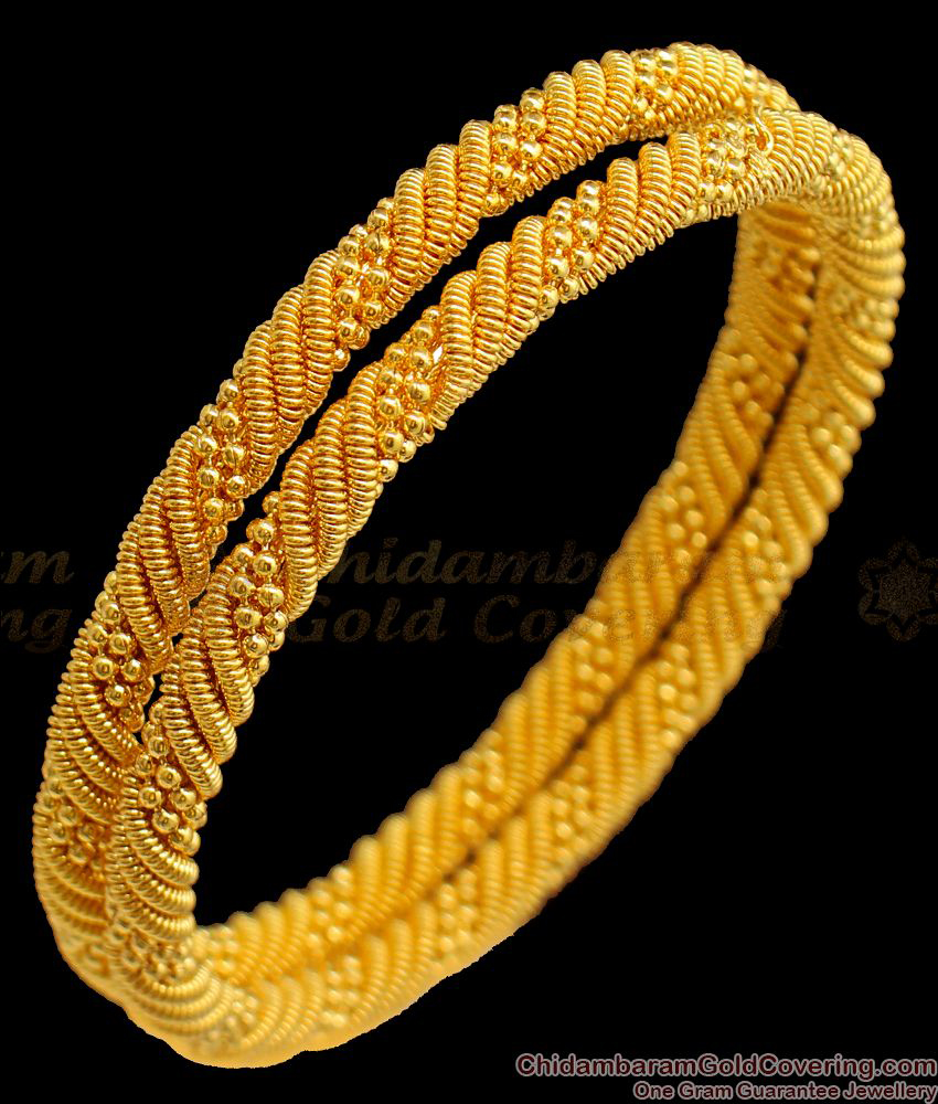 BR1397-2.8 Heavy Solid Flower Design Gold Bangles Set Of Two Buy Online