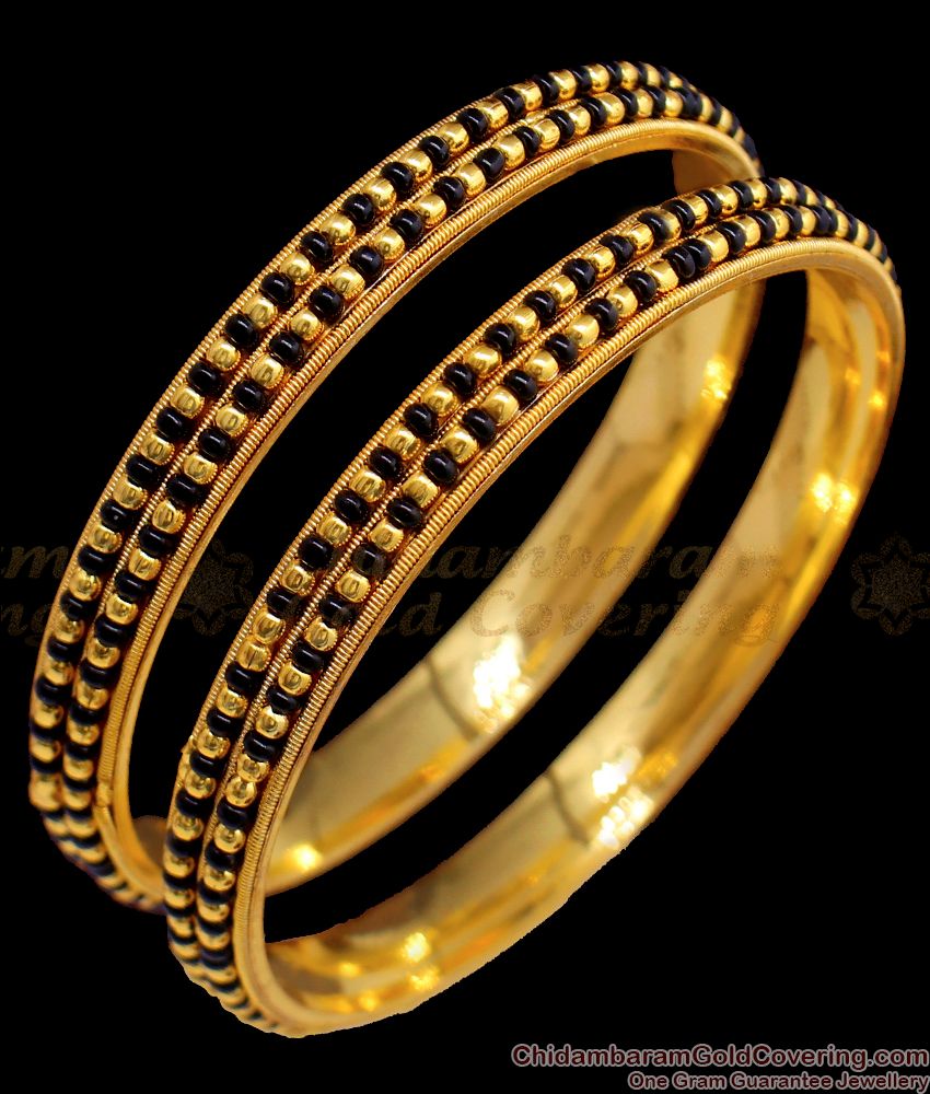 BR1400-2.8 Traditional Karugamani Gold Black Beads Design Gold Bangles For Women