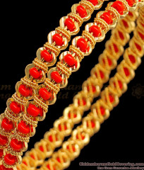 BR1403-2.4 Red Coral Gold Plated Pavalam Bangles Jewelry For Ladies BR1403-2.4 Red Coral Gold Plated Pavalam Bangles Jewelry For Ladies