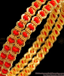 BR1403-2.4 Red Coral Gold Plated Pavalam Bangles Jewelry For Ladies