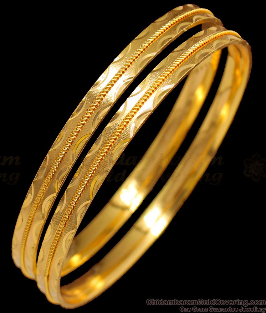 BR1409-2.6 Size Set of Two One Gram Gold Bangle Designs For Daily Use