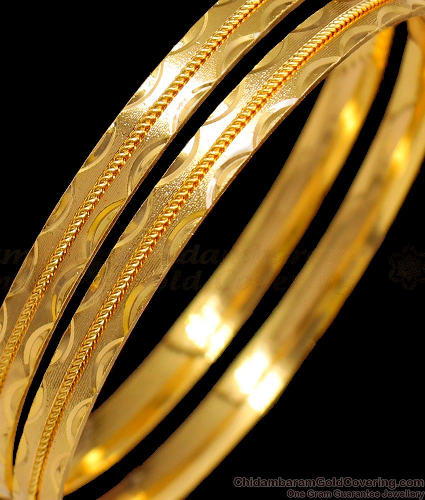 BR1409-2.10 Size Set of Two One Gram Gold Bangle Designs For Daily Use