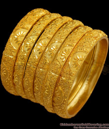 BR1412-2.8 Set Of Six Traditional Flower Model Real Gold Forming Bridal Bangles