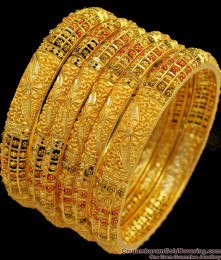 BR1414-2.10 Set Of Six Flower Pattern Gold Forming Bangles For Marriage Functions