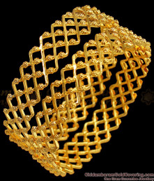 BR1425-2.10 Size Gold Tone Set of Two Kada Neli Pattern Bridal Bangle for Women