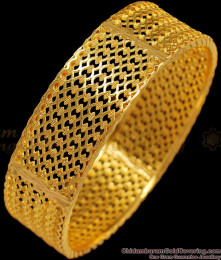 BR1429-2.6 Size Plain Broad Gold Flower Pattern Bridal Bangles Set 