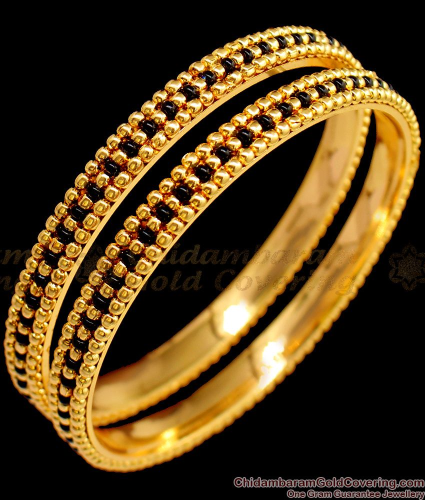BR1432-2.8 Black Beads Karumani Gold Bangles Collections Nalla Pusalu Gajulu