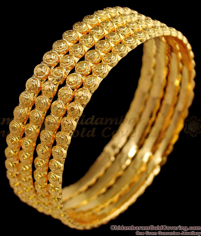 BR1483-2.4 Simple Gold Bangle Design With Bead Type Jewelry Buy Online