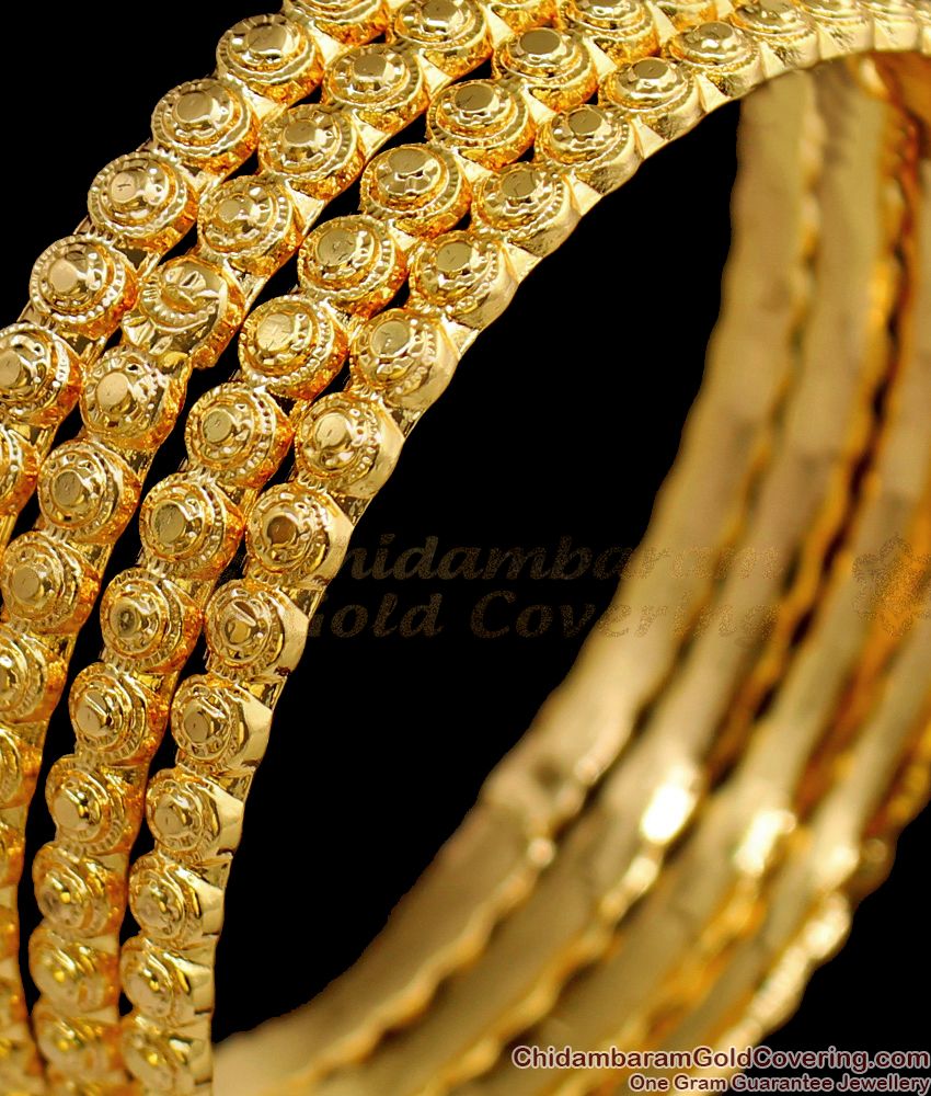 BR1483-2.4 Simple Gold Bangle Design With Bead Type Jewelry Buy Online