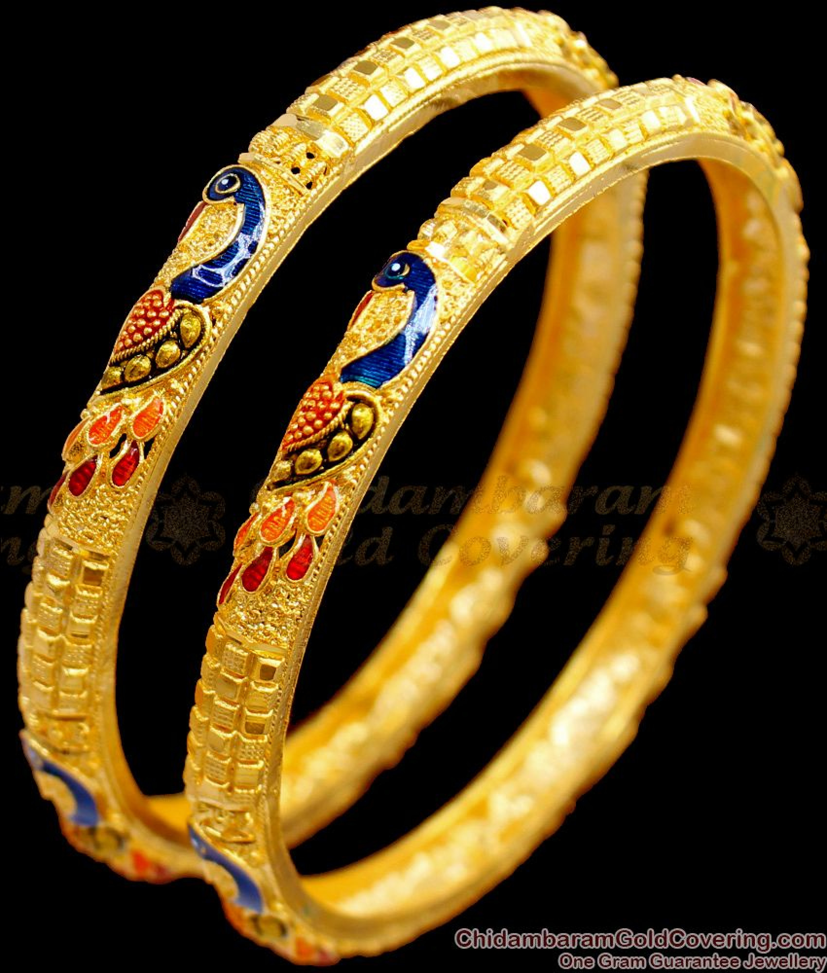 BR14972.6 Beautiful Peacock Pattern Gold Bangles Design Bridal Forming