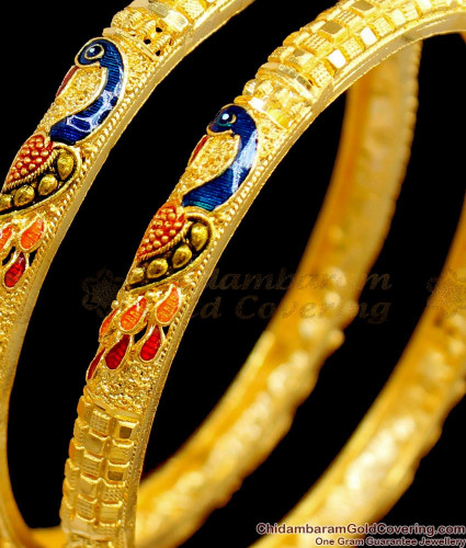 BR1497 2.8 Beautiful Peacock Pattern Gold Bangles Design Bridal Forming Collection Jewelry