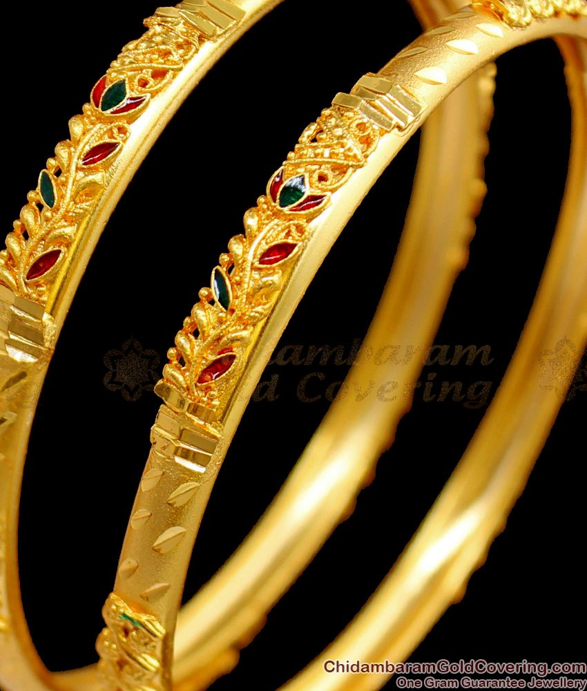 BR1499-2.4 Elegant Flower Pattern Gold Bangles Design Bridal Forming Collection Jewelry