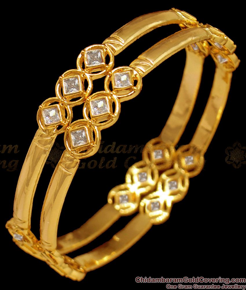 BR1503-2.10 Original Impon White Stone Design Gold Bangle Collection First Quality