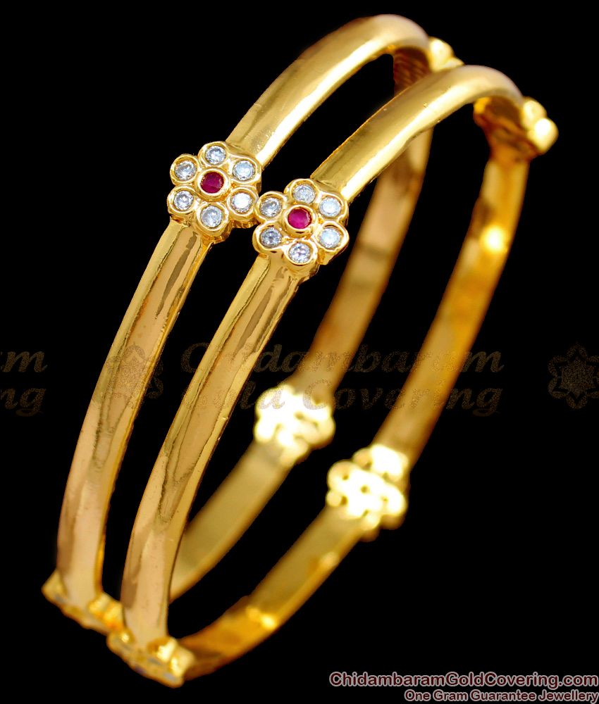 BR1504-2.6 Original Impon AD white And Ruby Stone Long Life Gold Bangle Collections