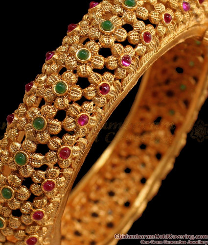 BR1526 2.8 Size Beautiful Antique Kada Bangle Collection With Kemp