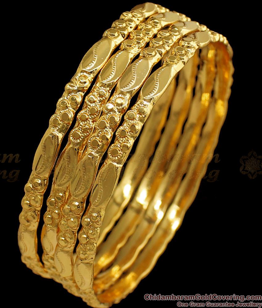 BR1561-2.4 Daily Wear Gold Bangles Set Of Four Gold Plated Collection
