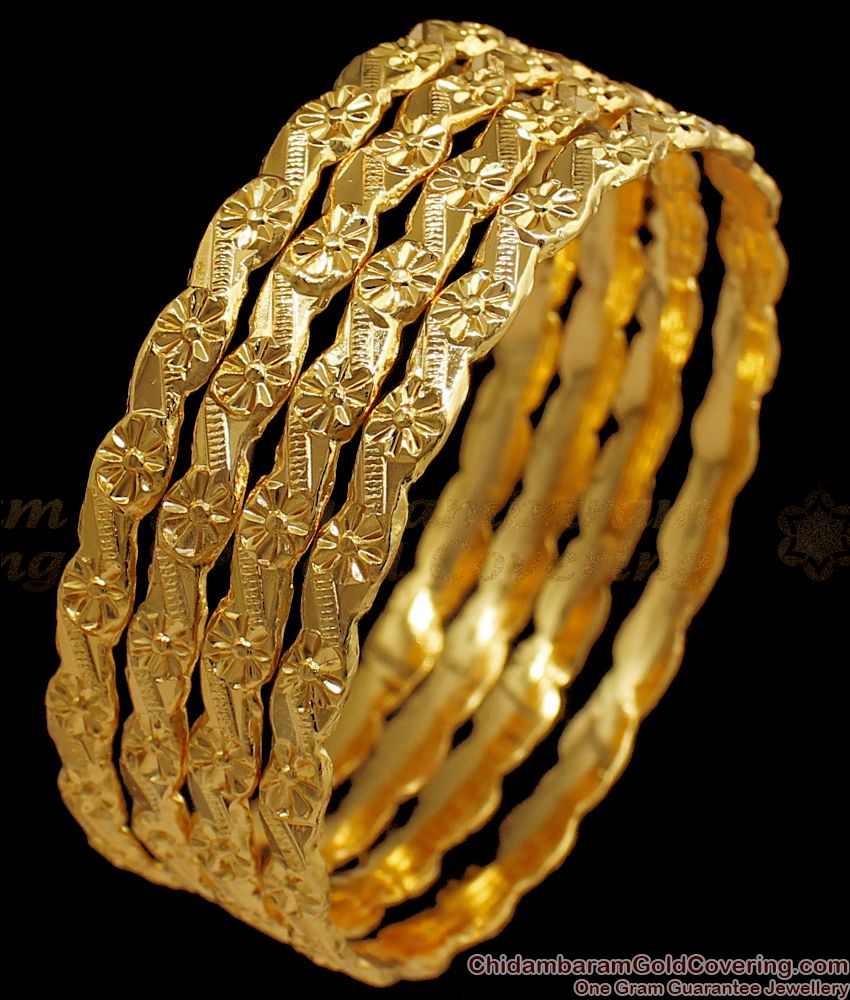 BR1562-2.6 Gorgeous Gold Plated Set Of Four Bangles For Daily Wear