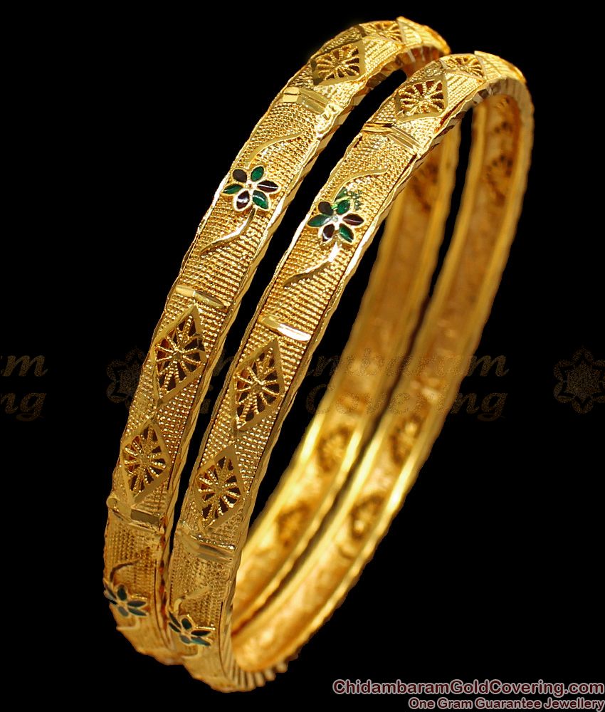 BR1587-2.6  Enamel One Gram Gold Bangles Set Collections Buy Online