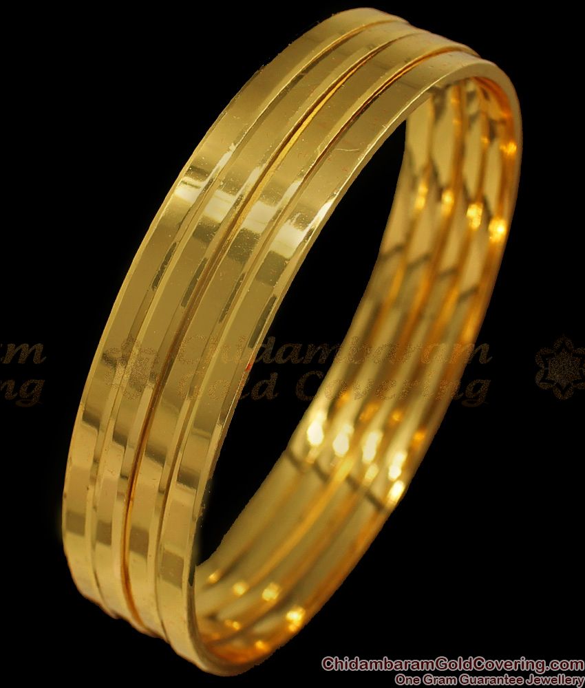 BR1609-2.10 Simple Plain Gold Plated Set Of Four Bangles For Daily Wear