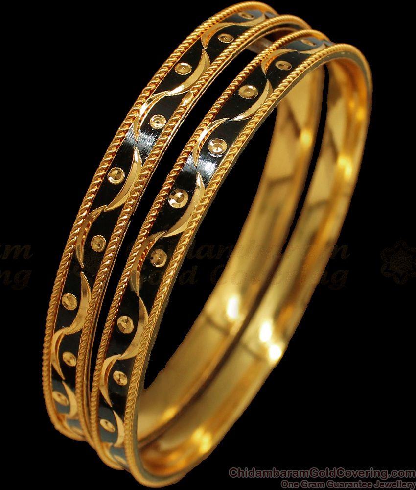 BR1621-2.8 Latest Black Enamel Gold Bangle Collections For Women 
