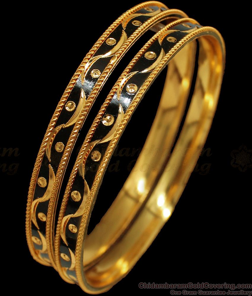 BR1621-2.6 Latest Black Enamel Gold Bangle Collections For Women 