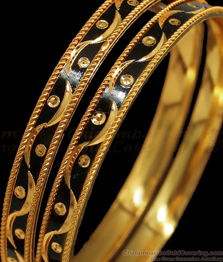 BR1621-2.10 Latest Black Enamel Gold Bangle Collections For Women 